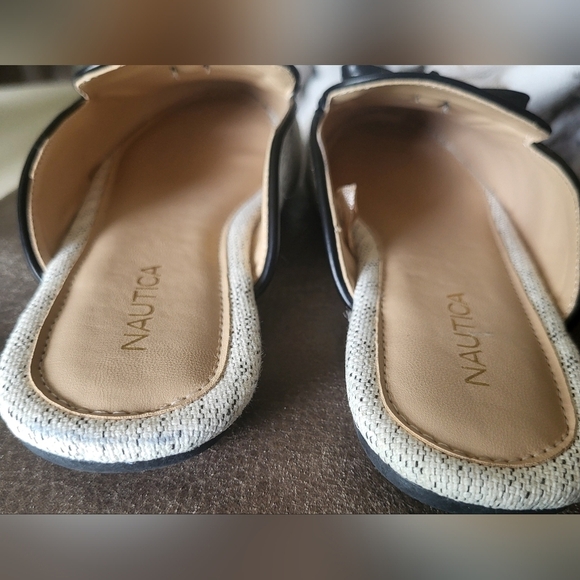Nautica Cream & Black Preppy Fionola Bow Slip On Shoes Mules Size 8 - Picture 9 of 10